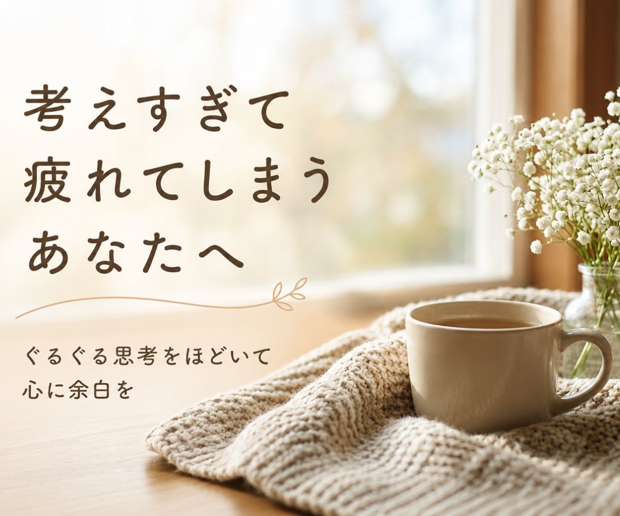 ぐるぐる思考をほどいて、心に余白をつくります 真面目で頑張りすぎる方へ。肩の力を抜く時間 イメージ1