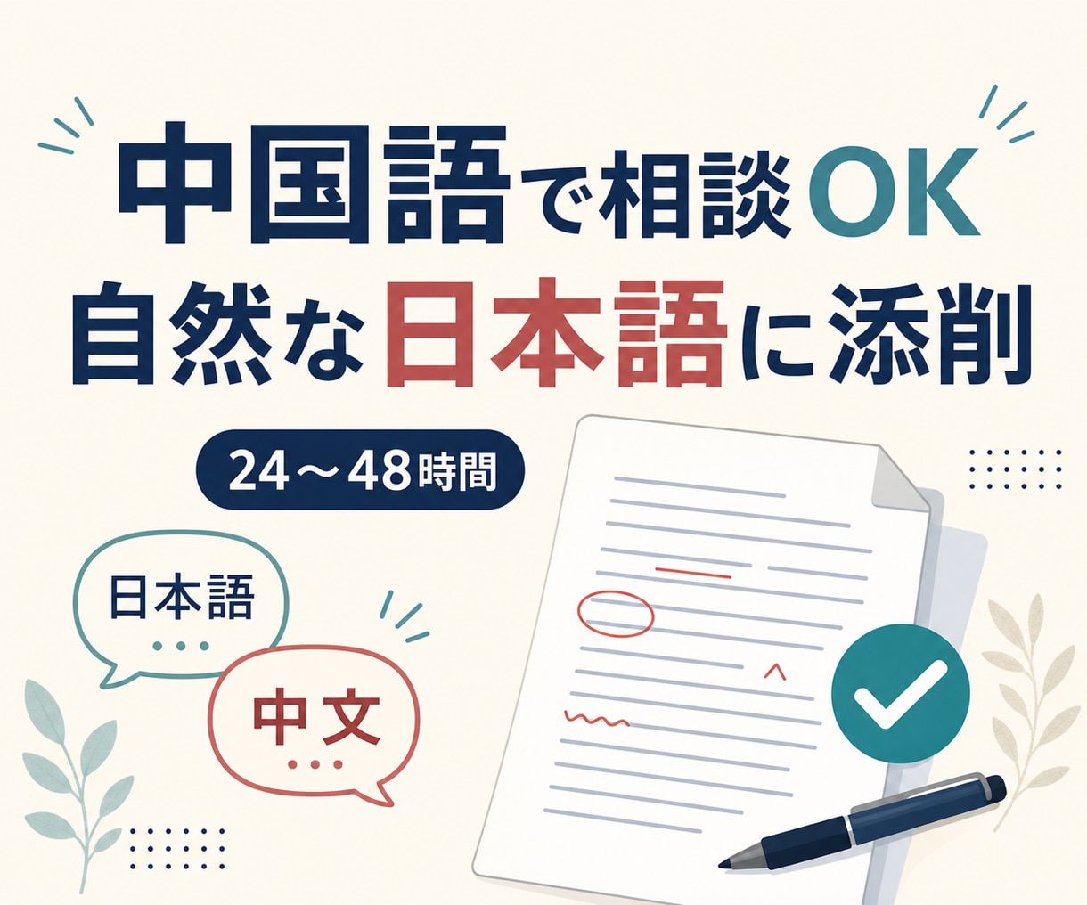 中国語で相談OK｜日本語を自然に添削します 簡単な中国語で相談OK。自然で丁寧な日本語へ イメージ1