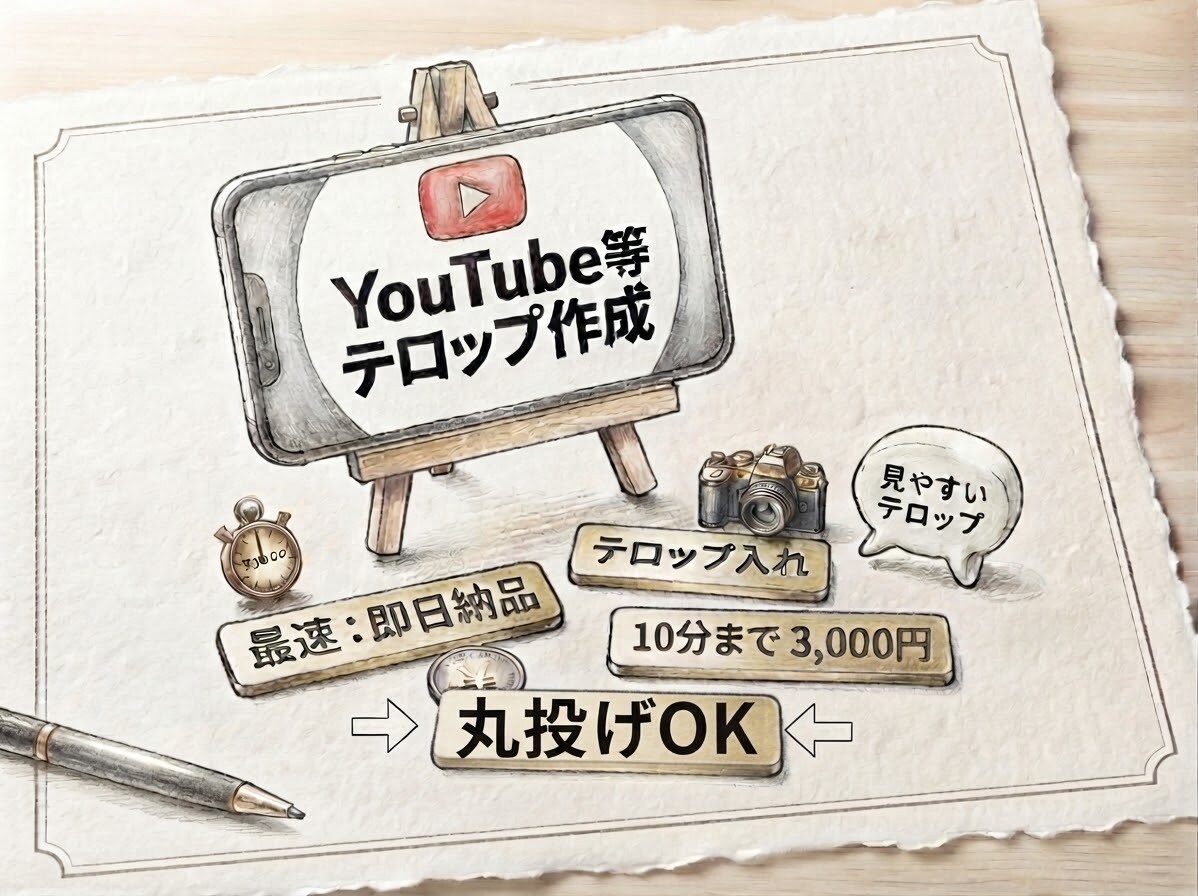 YouTube等のテロップ入れを代行します 面倒なテロップ入れ、丸ごとすべてお任せください！ イメージ1