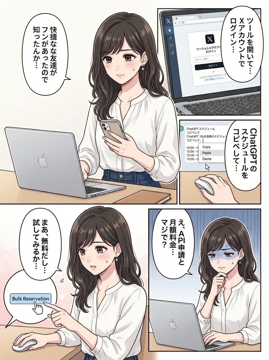 API不要！X一括予約投稿ツールを提供します APIなし・月額なし。予約だけして、あとは寝ろ。 イメージ6