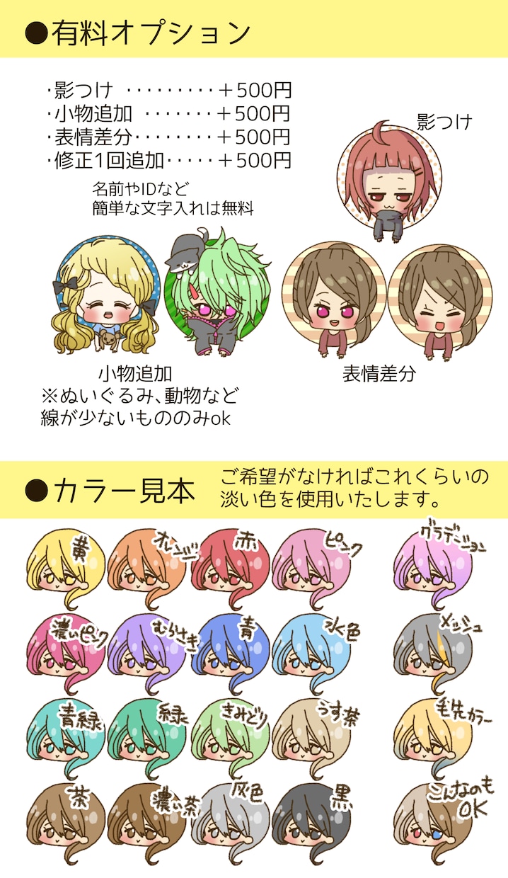 カワイイミニキャラ丸枠アイコン描きます 見本パーツから楽々指定も、自由にオーダーもできます イメージ9