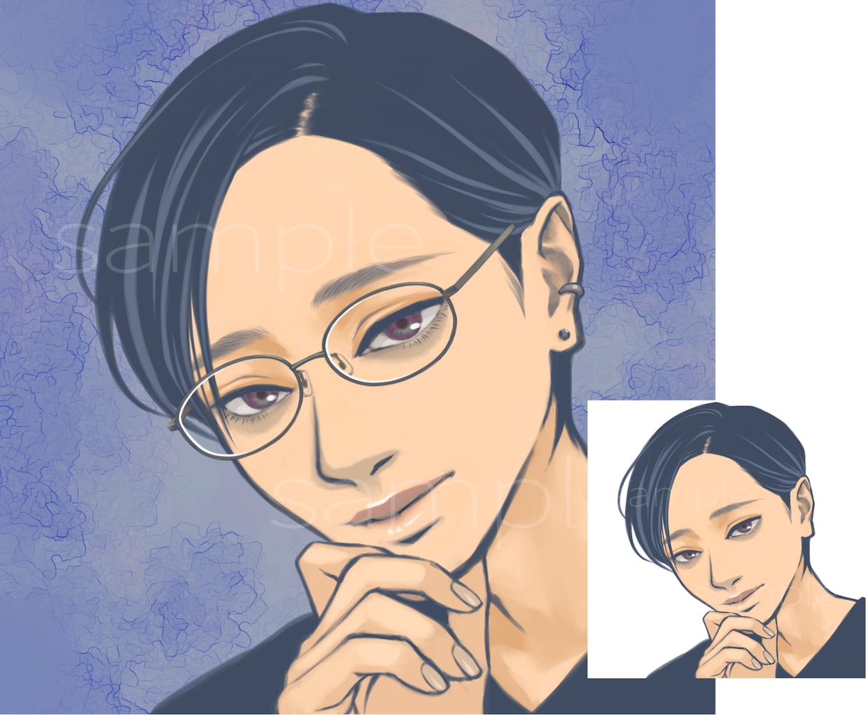 ツリ目困り眉君2枚セット販売いたします SNSアイコン、サムネなどにすぐ使えるイラスト完成品です イメージ1