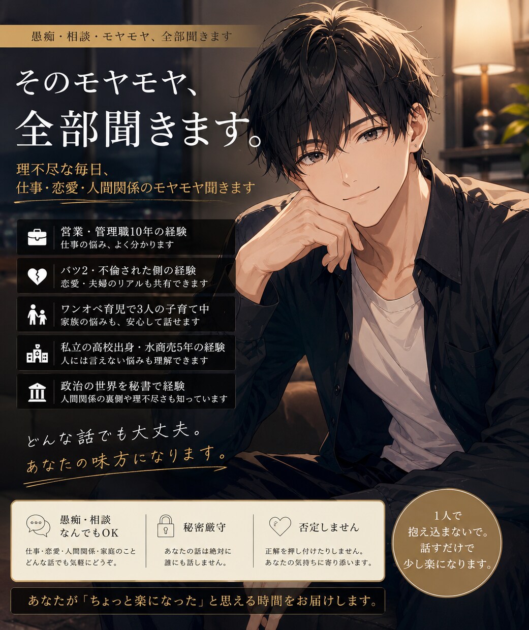 人生ハードモード勢、話聞きます 理不尽な毎日、仕事・恋愛・人間関係のモヤモヤ聞きます イメージ1