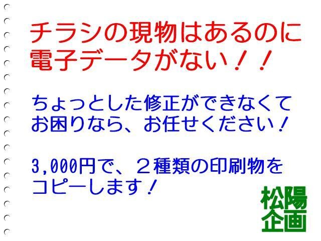 チラシなどの２種類の印刷物の複製（コピー）作ります 現物はあるけどデータがなくてお困りなら、お任せください！ イメージ2