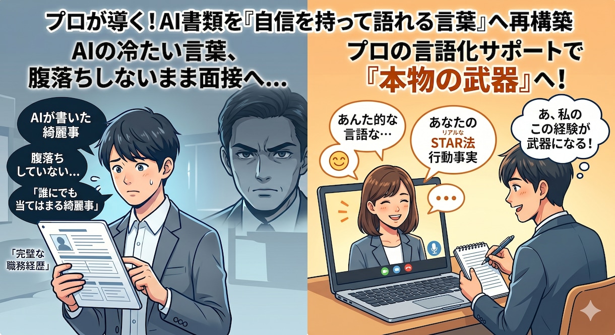 職務経歴書の面接ボロを徹底克服！言語化支援等します AIの完璧な書類を自分の言葉に！採用目線の模擬面接＆言語化 イメージ3