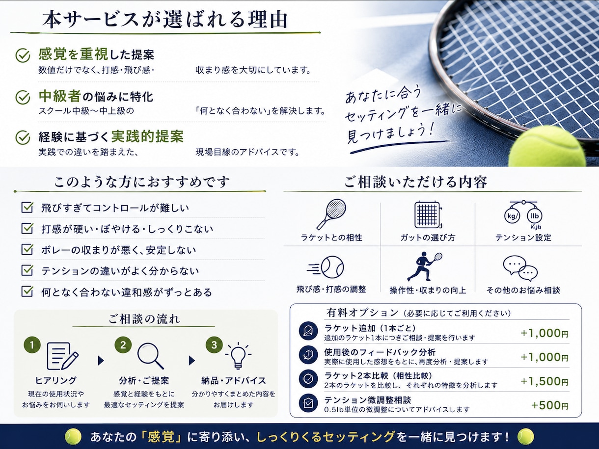 テニスの飛び・操作性を診断します 中級者向け感覚重視でもご提案。 イメージ2