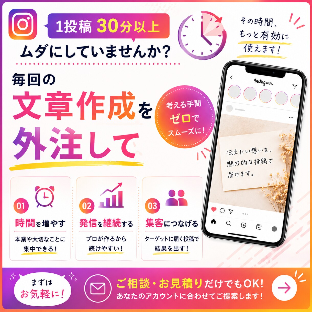 集客につながるInstagram投稿文を作成します SNS更新が続かない方、集客に悩む方！文章作成を代行します！ イメージ7