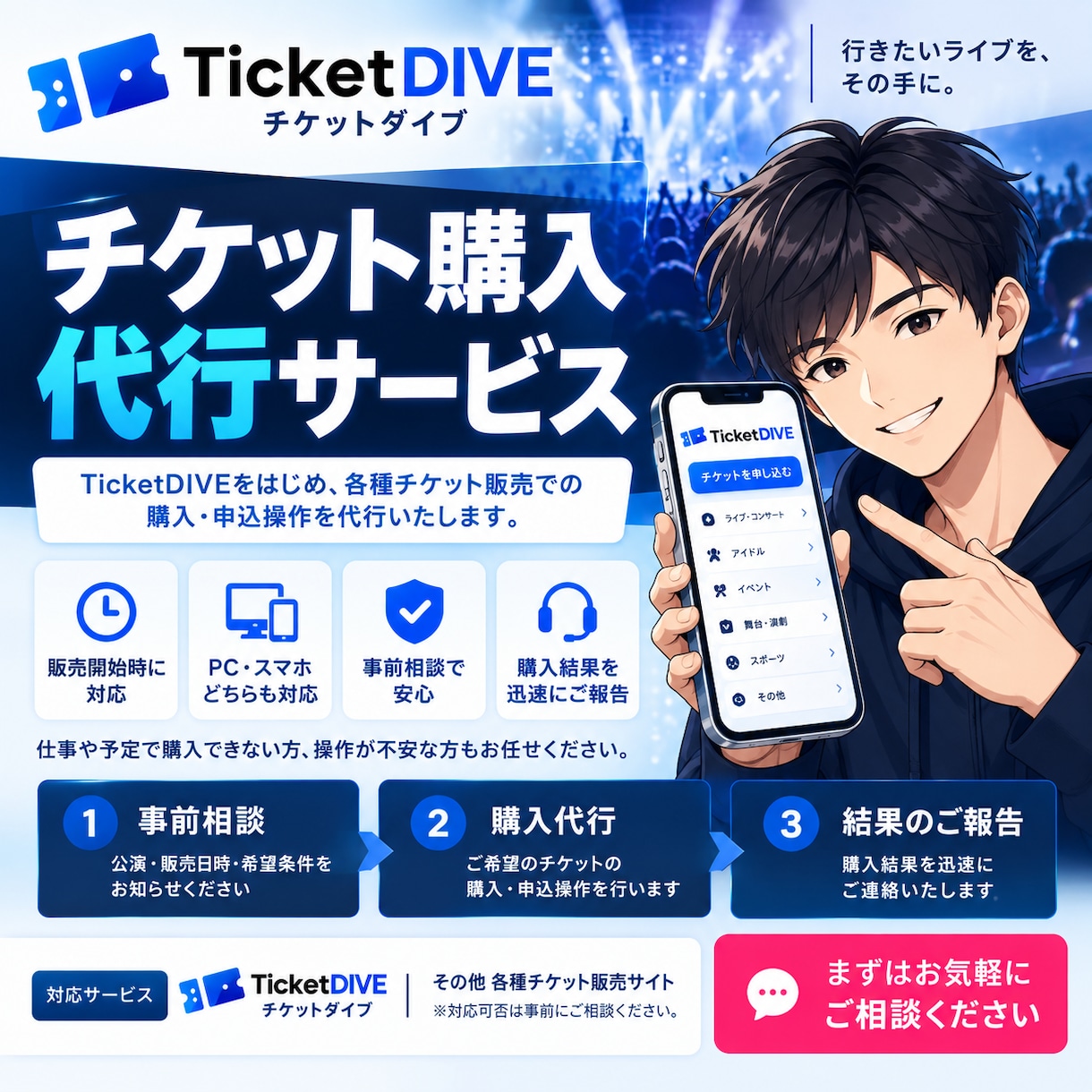 チケット購入・申込操作を代行します 販売開始時に操作できない方へ｜事前相談から丁寧に対応します イメージ1