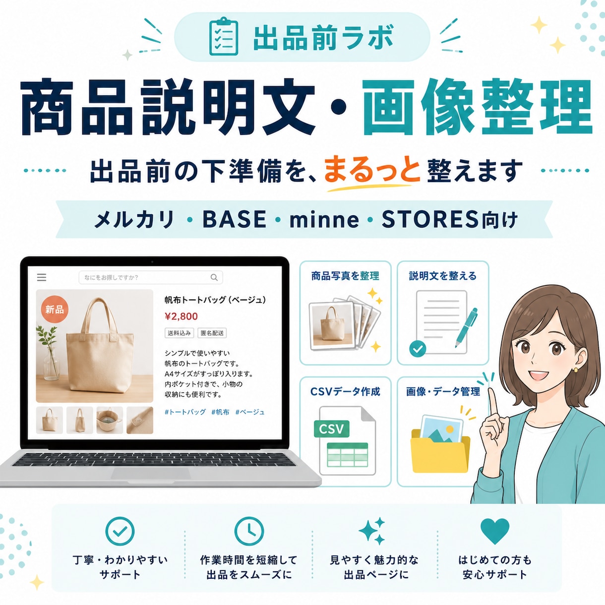 メルカリ・BASE等の商品説明文と画像整理をします 出品前の準備をまとめてサポートします。 イメージ1
