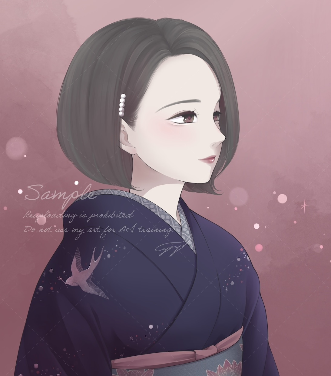 和風・和服専門｜儚げで凛とした人物イラスト描きます 〖商用無料〗SNS・YouTubeアイコンなど多用途OK イメージ6