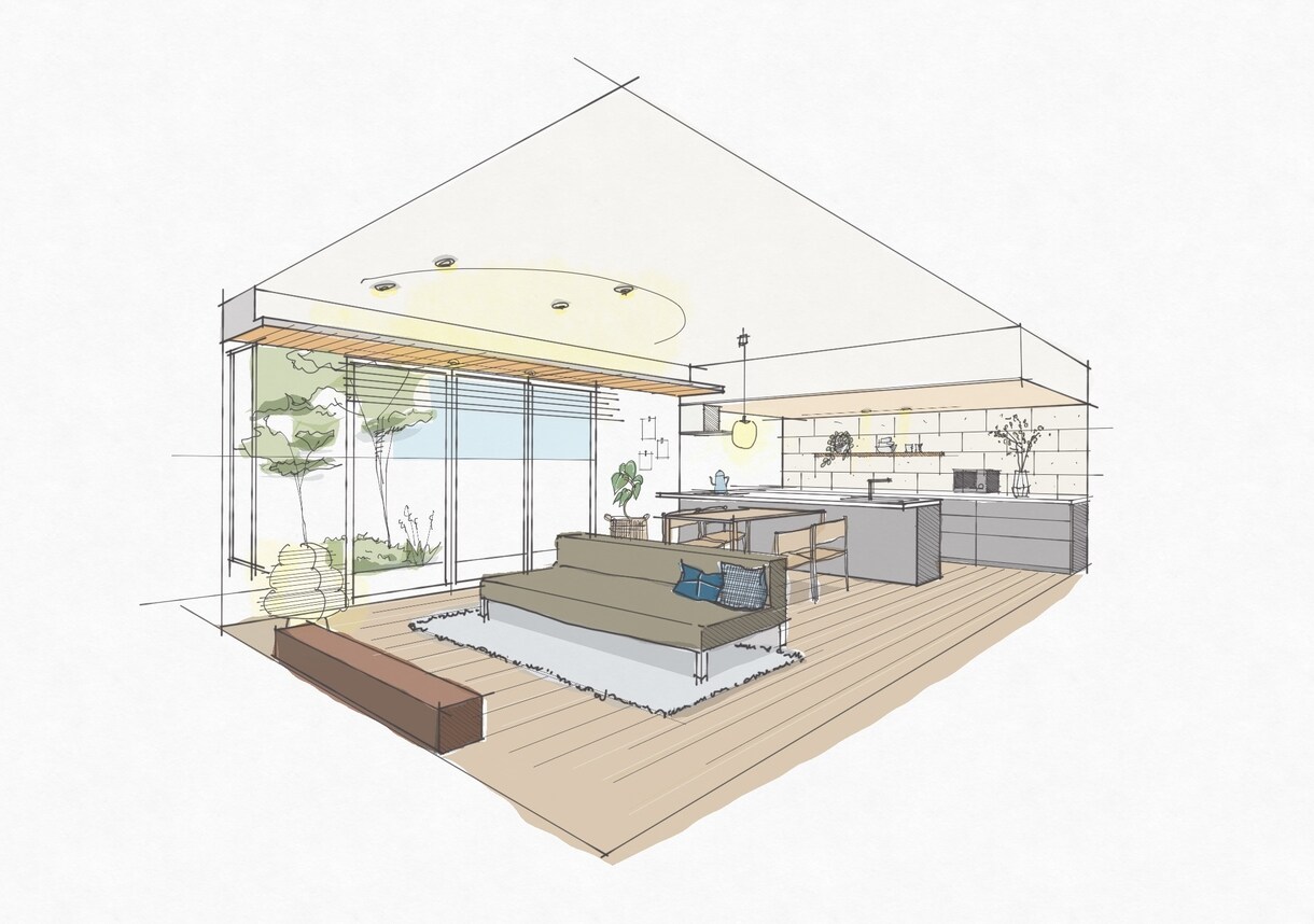 手描きの内観パースを作成いたします 建築士ママが間取りを読み取って理想の暮らしをイメージ化！ イメージ2