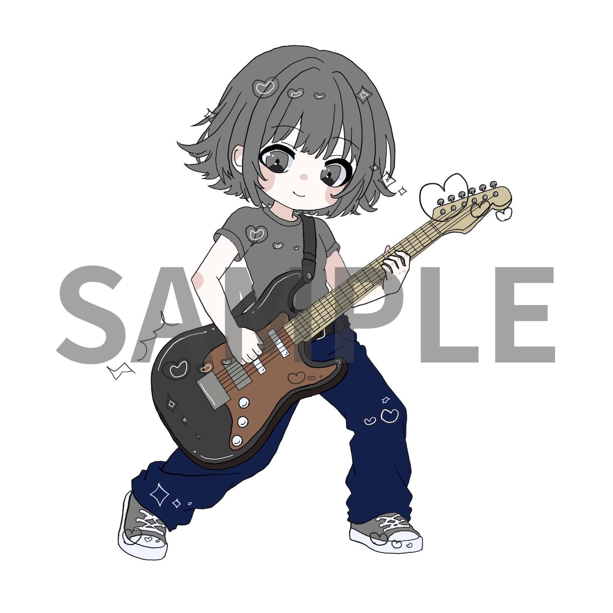モチーフを仕上げに用いてデフォルメキャラを描きます ハートや星など指定されたモチーフでハイライトを入れたりします イメージ5