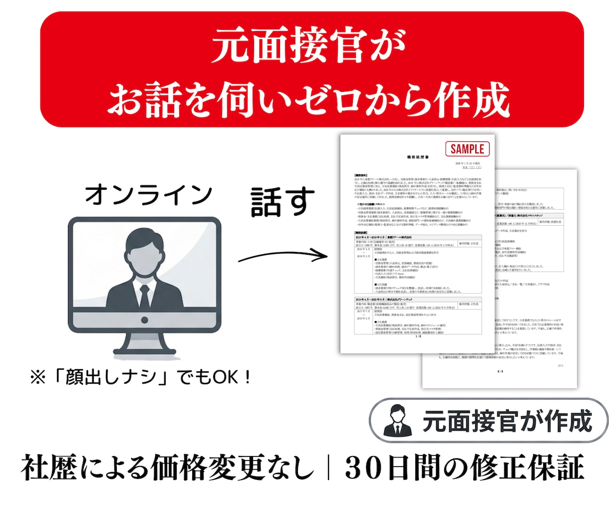 話すだけ｜元面接官が職務経歴書・履歴書を作成します 100社応募しても内定が取れない｜その応募書類修正いたします イメージ2