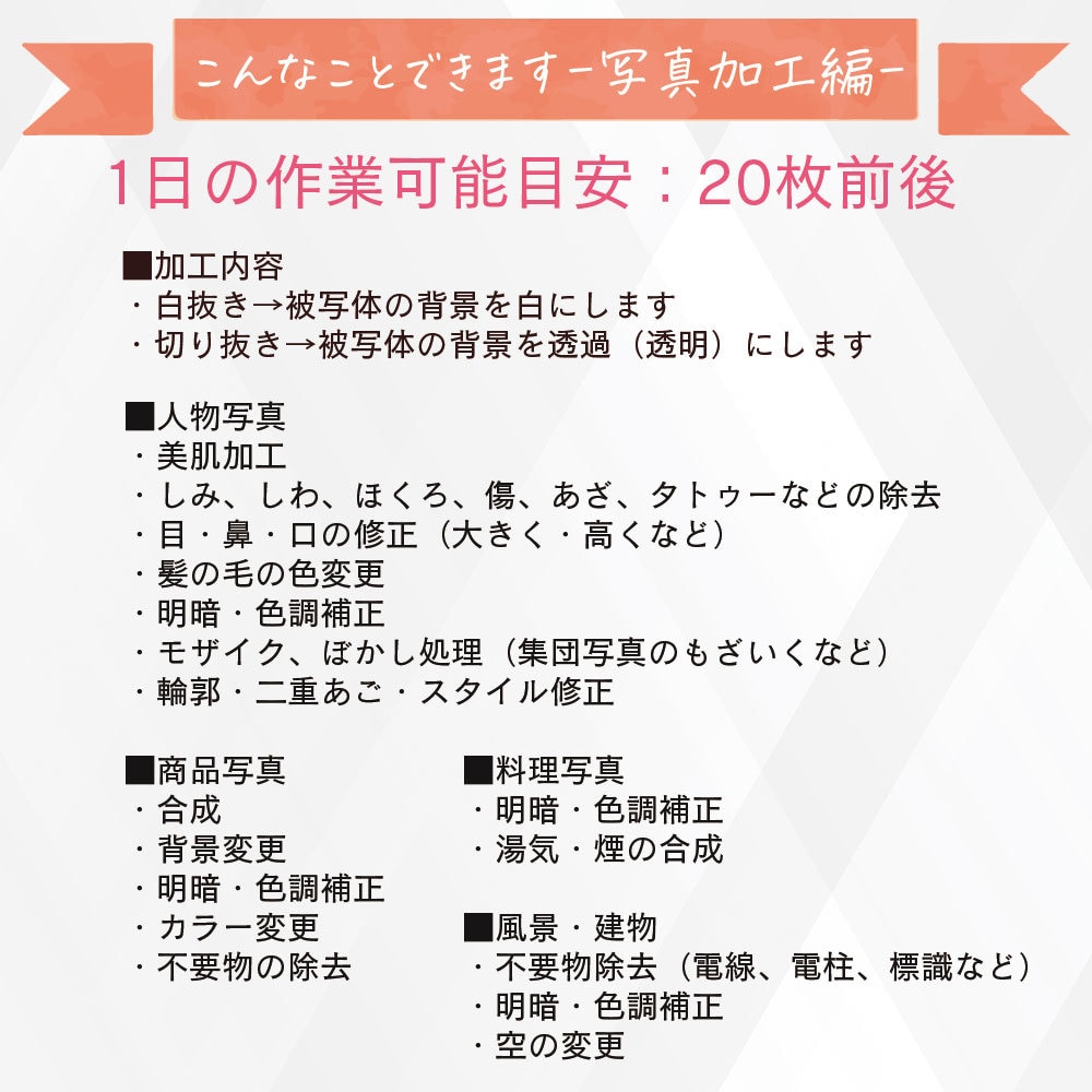 画像作製のプロが1ヶ月専属で一気に作成いたします 商品画像/白抜き/切り抜き/サムネ/チラシ/レタッチ/合成 イメージ2