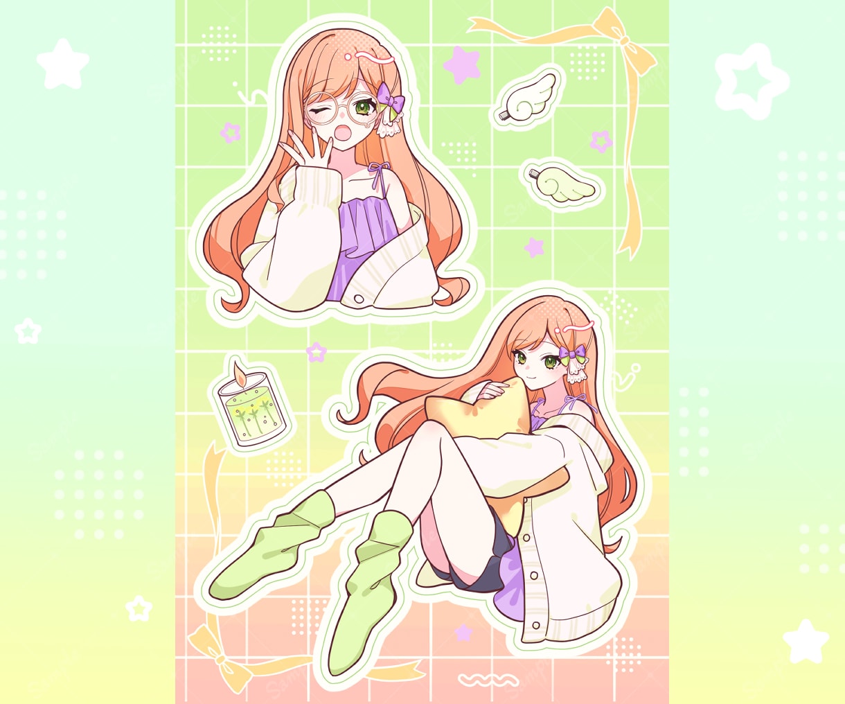 配信者様へ！お部屋着ステッカー風イラスト描きます 胸上・全身・小物が一枚にギュッと詰まった豪華４点セット！ イメージ9