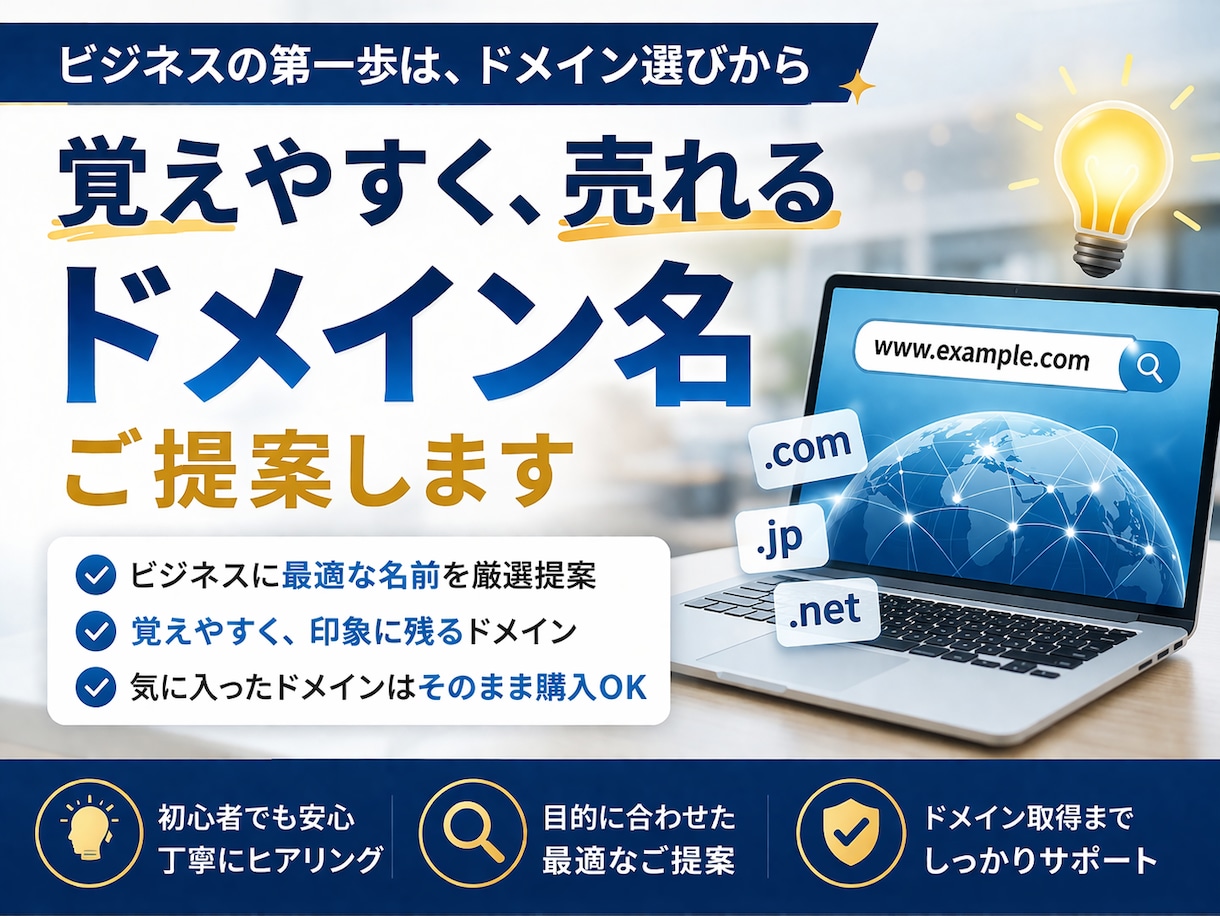 ホームページ用の最適なドメイン名をご提案します 覚えやすく売れるドメイン名を提案します。 イメージ1