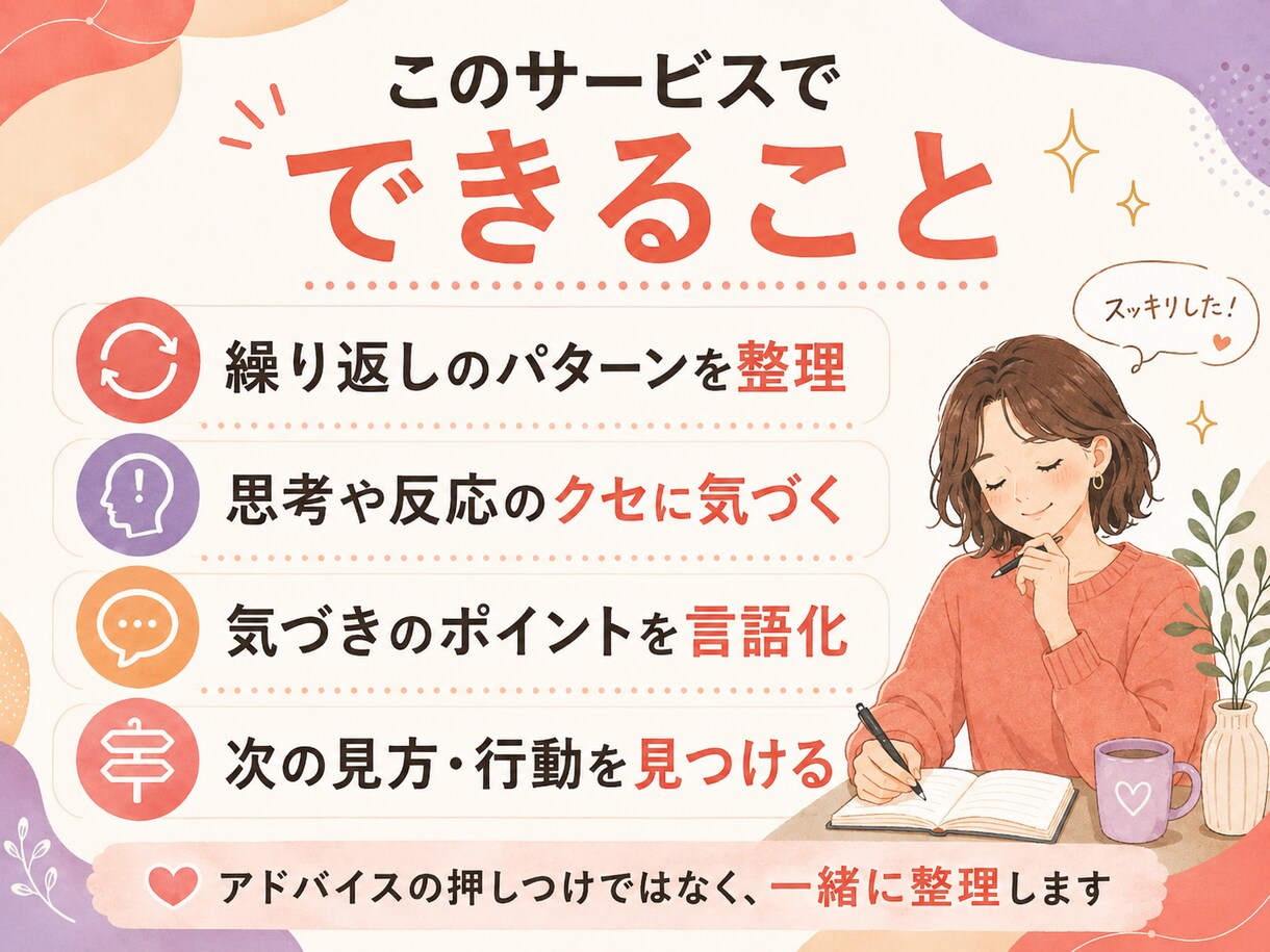 繰り返す人間関係のパターン、整理します 「なぜか同じことを繰り返す」一緒に整理します イメージ3