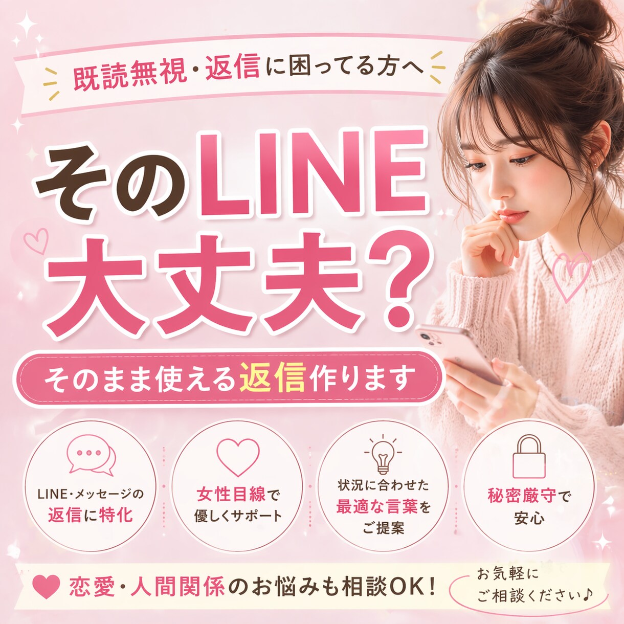 LINE返信一緒に考えます！恋愛の不安も対応します 既読無視や返信に悩む方へ優しくサポートします イメージ1