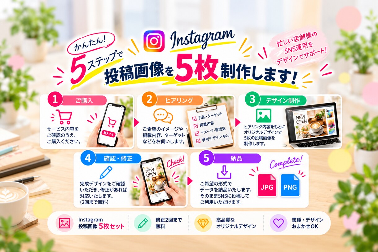 Instagram投稿画像を5枚作成します 忙しい店舗様のSNS投稿を画像と文章でサポート イメージ5
