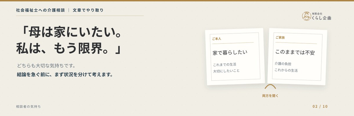 介護や暮らしのお悩みを社会福祉士が整理します AIではなく、福祉歴20年以上の社会福祉士が直接お返事します イメージ2