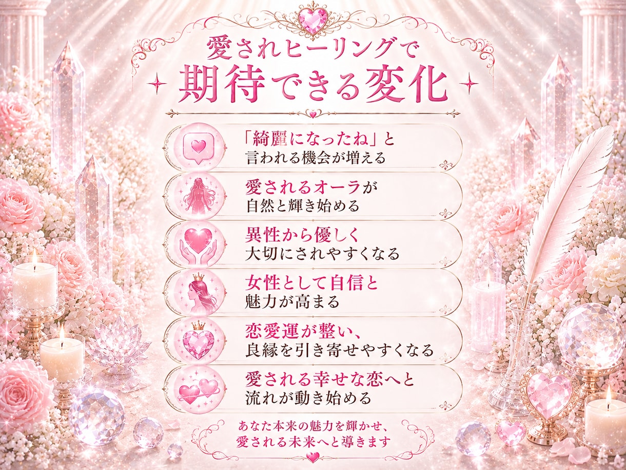 愛されヒーリング｜恋愛モテ波動・魅力アップします 引き寄せ・縁結び・恋愛成就｜白魔術で愛され体質へ イメージ5