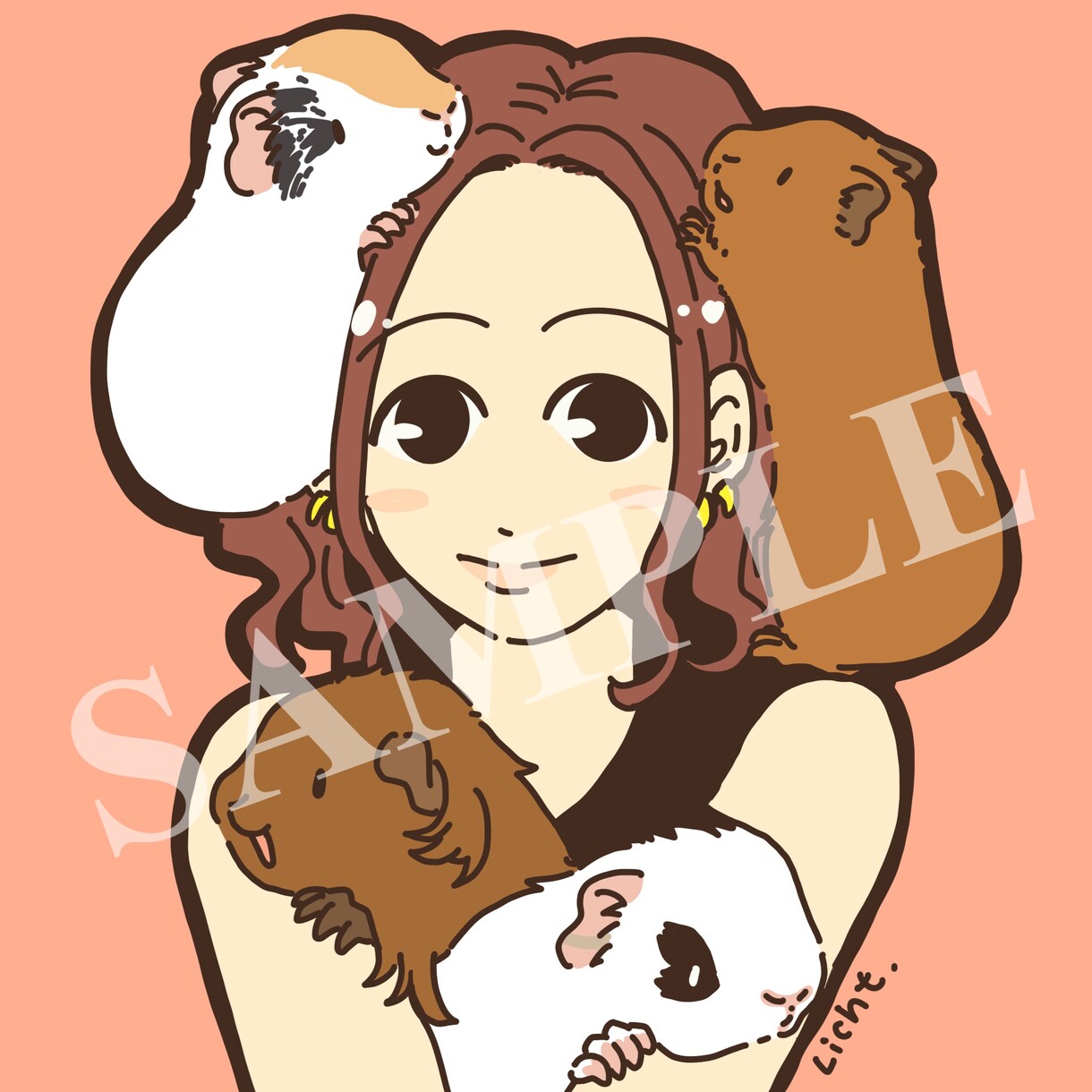 ペットと一緒の似顔絵描きます ゆるかわ風の似顔絵とペットと一緒のアイコン描きます イメージ2