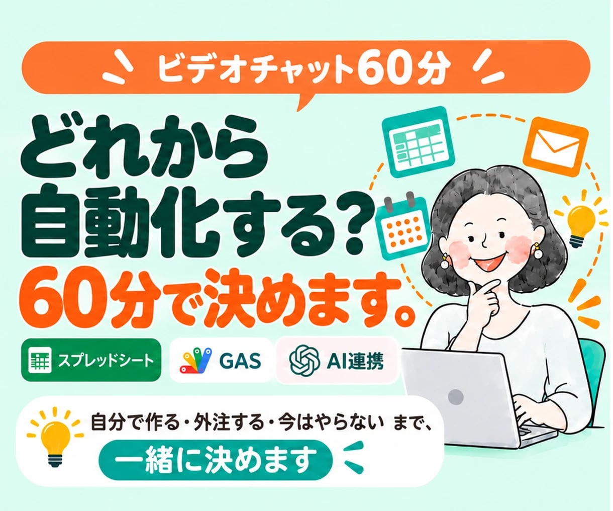 何から自動化する？業務の整理を一緒にします ビデオチャット60分｜最初の1つと進め方をPDFでお渡し イメージ1