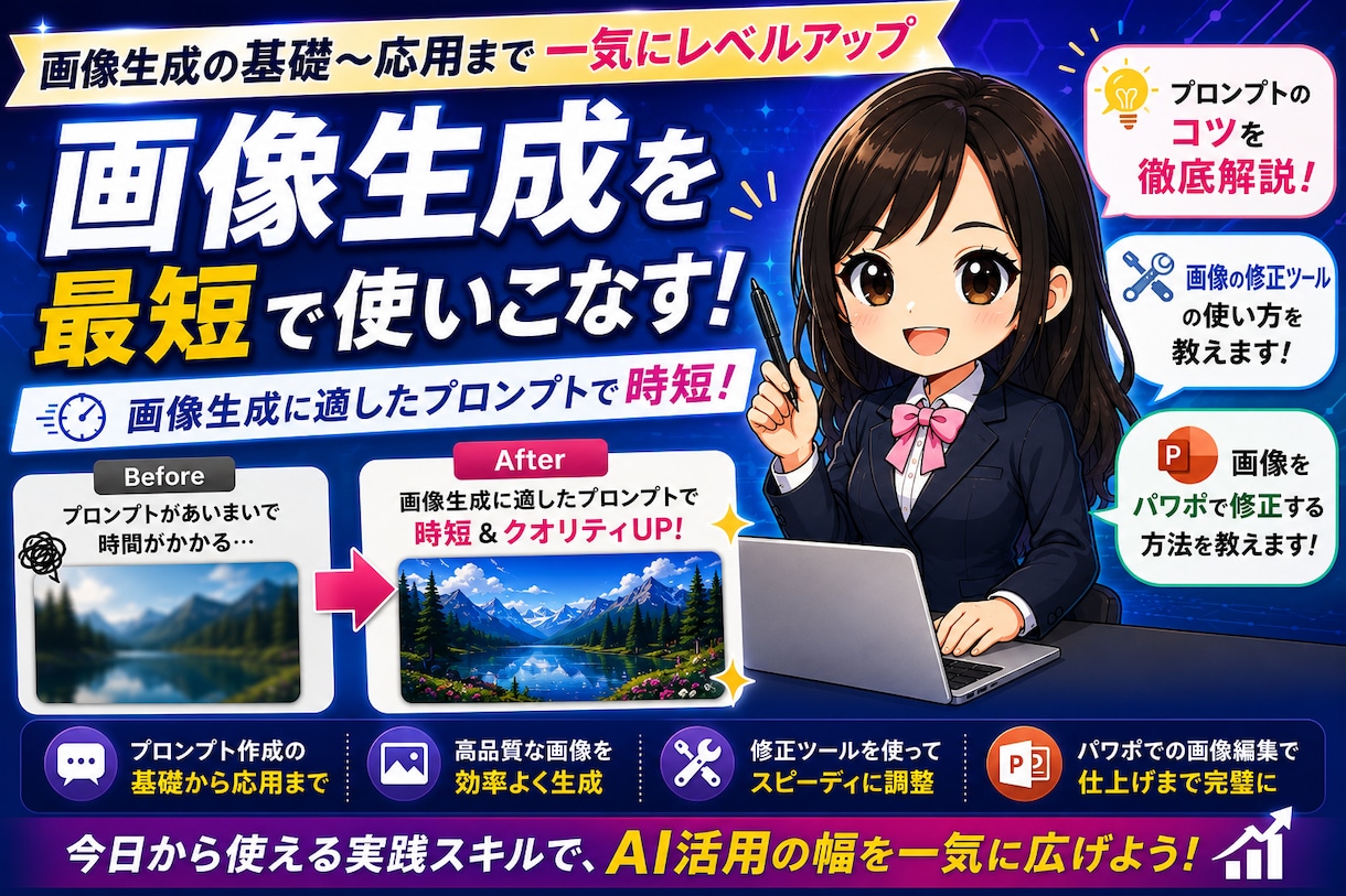 初心者向け！画像生成テクニックを教えます 画像生成効率化したい方のために、基礎〜修正術まで教えます イメージ1