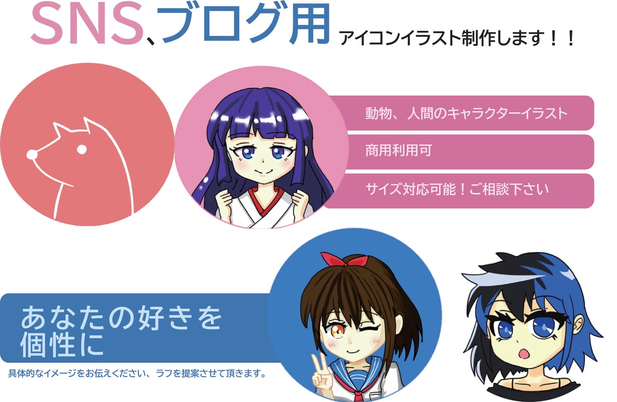 SNS、ブログで使用できるアイコン制作します 二次元キャラ、動物、あなたの好きを個性にしよう イメージ1