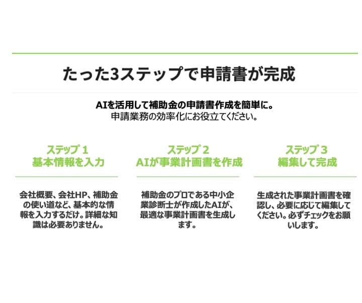 定額使い放題の補助金事業計画作成ツールを提供します ものづくり補助金、持続化補助金に対応 イメージ2