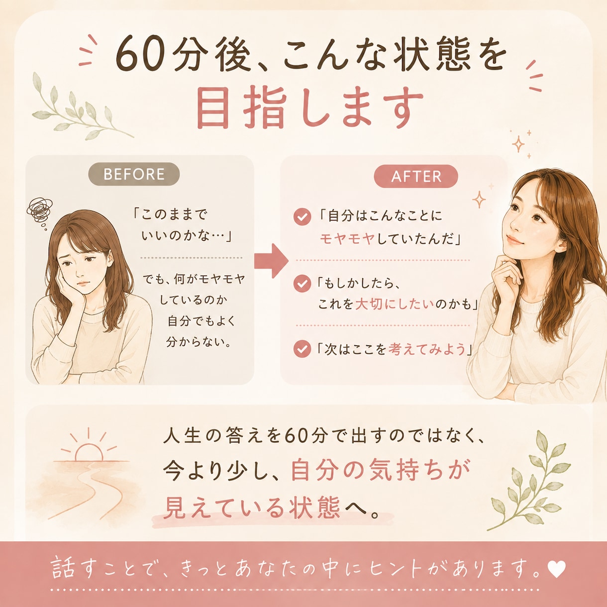 このままでいいのかな？仕事・人生のモヤモヤ聞きます うまく言葉にできなくてもOK。じっくり話して一緒に整理します イメージ4