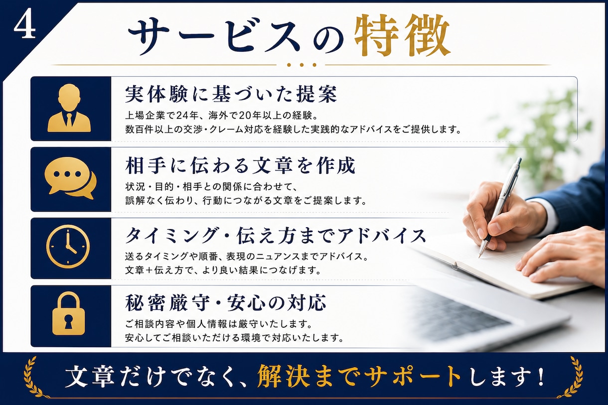 交渉、苦情、反論、謝罪などの文章を作成します 返信・交渉・お断り文まで実体験をもとに作成します イメージ4