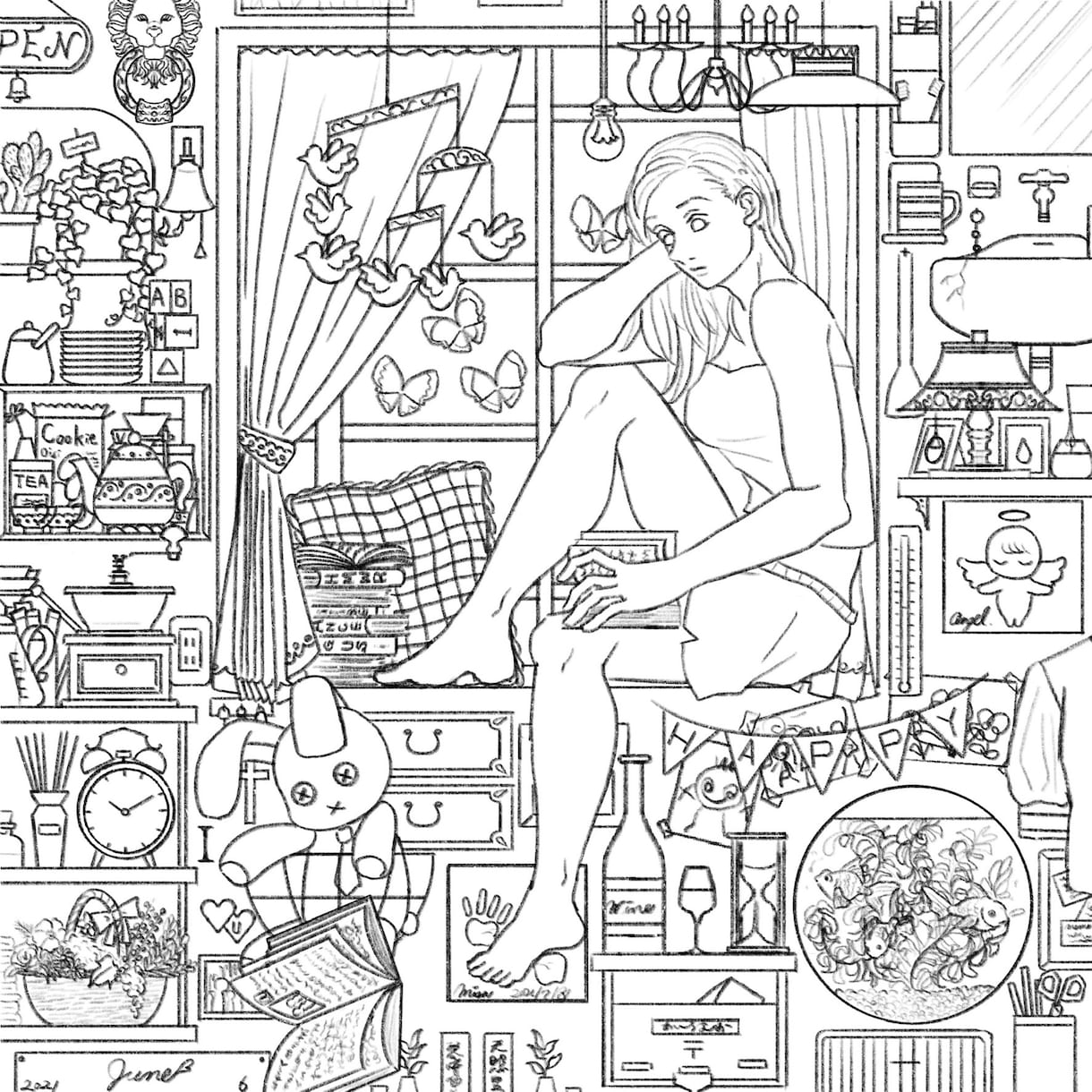 モチーフを元にごちゃごちゃの細かい絵を描きます 基本白黒イラストですが、カラーにも対応するようになりました！ イメージ2