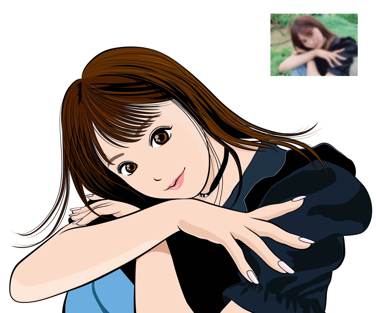 お写真を元に、少し盛って増したイラストお描きします リアル過ぎずアニメ過ぎない、映える美人画・美男子画 イメージ4