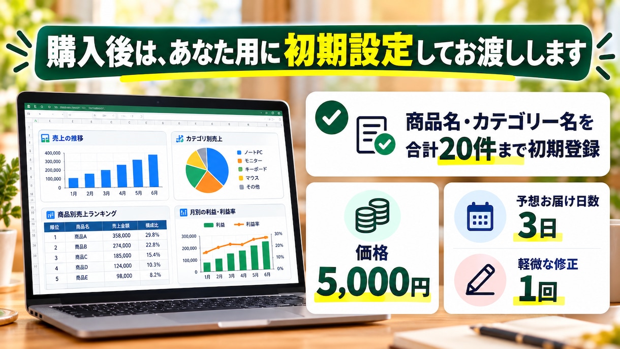 売上・利益を自動集計するExcelを作成します 入力するだけで売上・原価・粗利益を見える化！ イメージ5