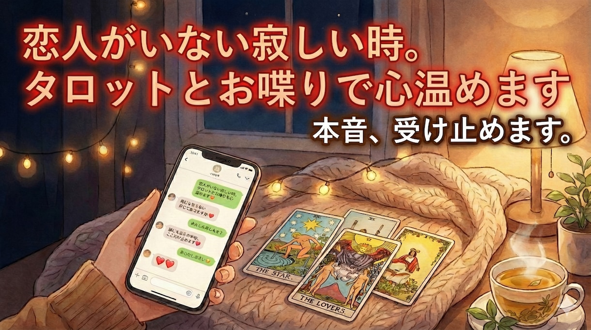 恋人がいない寂しい時。タロットとお喋りで心温めます 誰にも言えない寂しい本音、ここだけの秘密で全部受け止めます イメージ1
