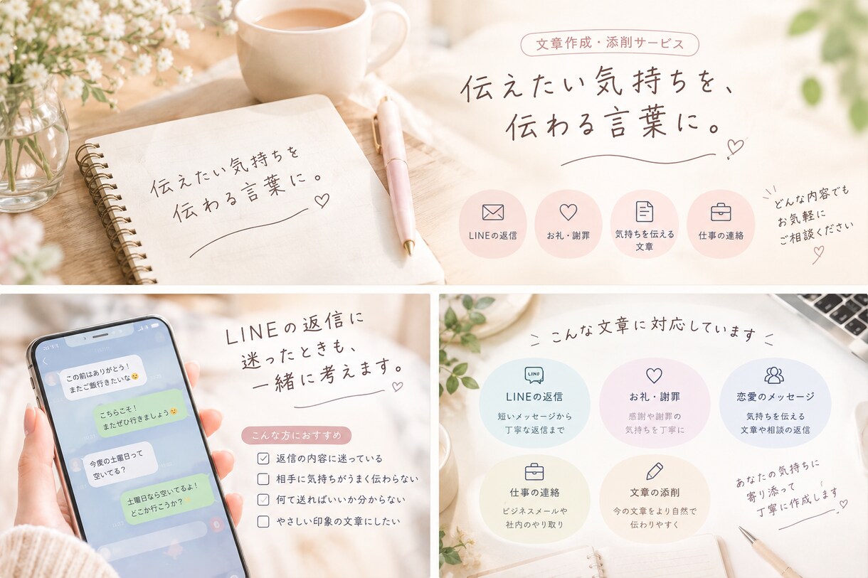 LINE・お礼・謝罪など伝わる文章を一緒に考えます 伝えたい気持ちを、伝わる言葉にします イメージ1