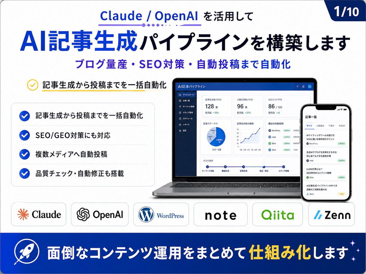 SNS自動化|AI記事生成パイプラインを構築します Claude・ChatGPT活用でブログ量産を自動化 イメージ1