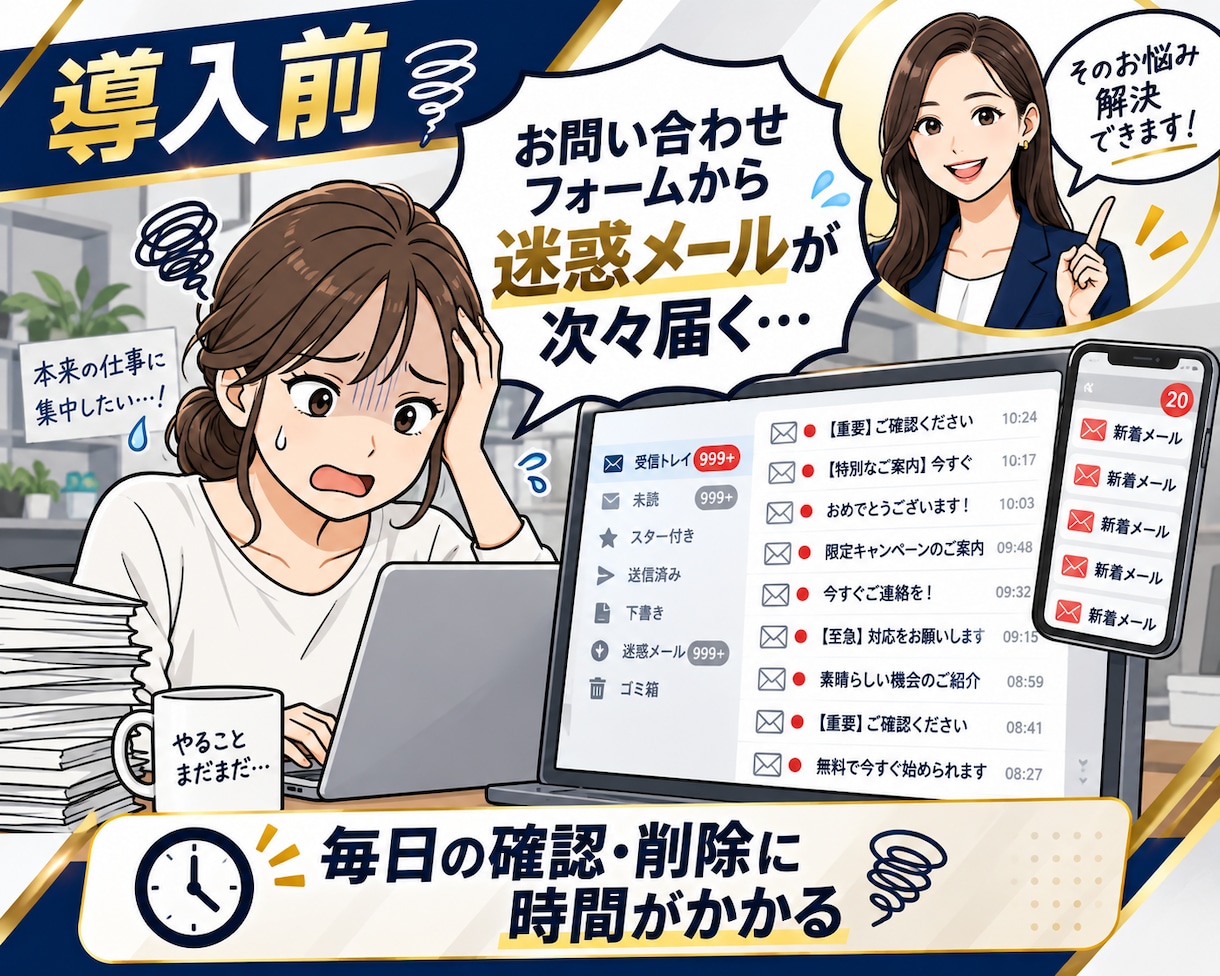 お問い合わせフォームの営業メールを8割減らします 自動送信される営業メールや迷惑メールをブロック イメージ2