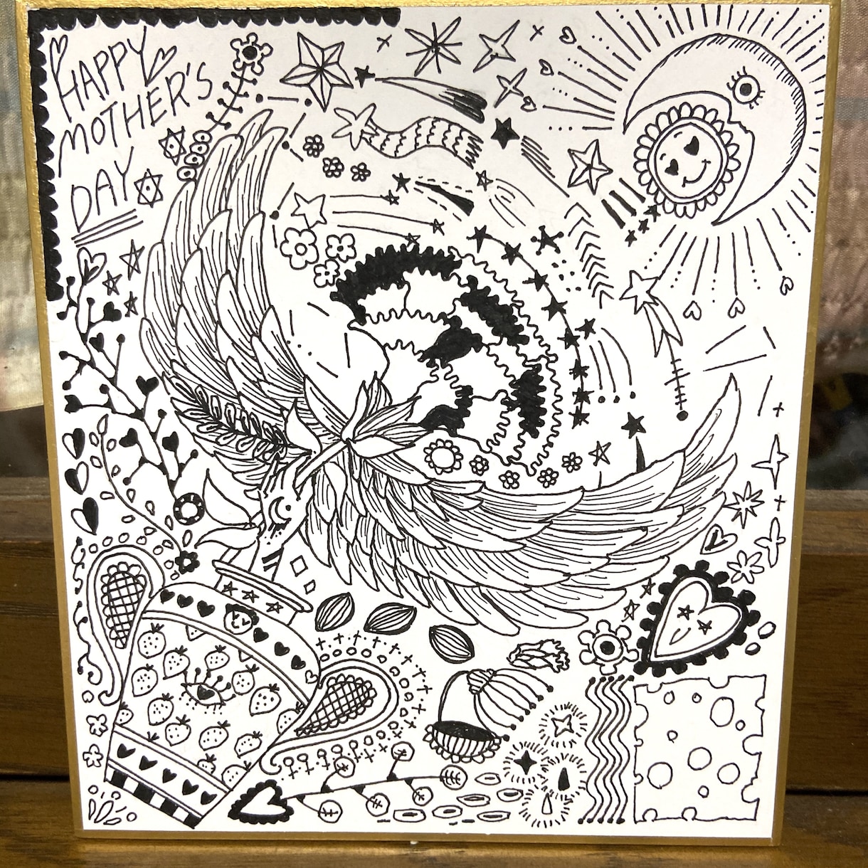 おうち時間に飾りたくなる大人の塗り絵をお届けします 個性的なイラストの線画を色紙に描きお届けします！ イメージ2