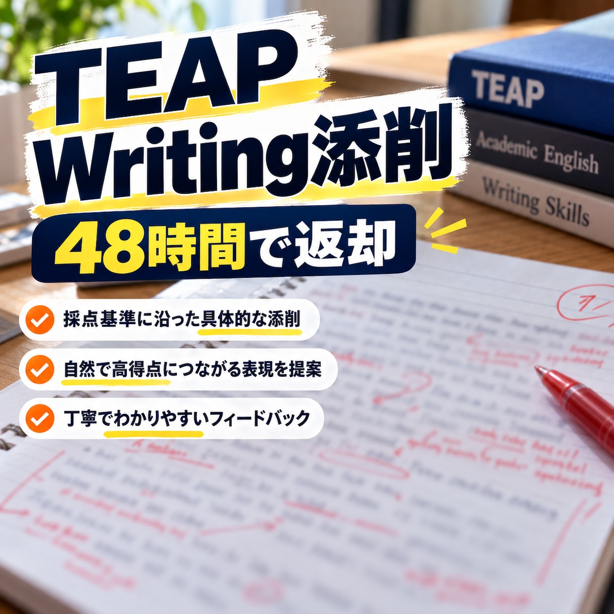 TEAPライティングを48時間以内に添削します Writing94点が、要約と意見文を採点者の目線で直します イメージ1