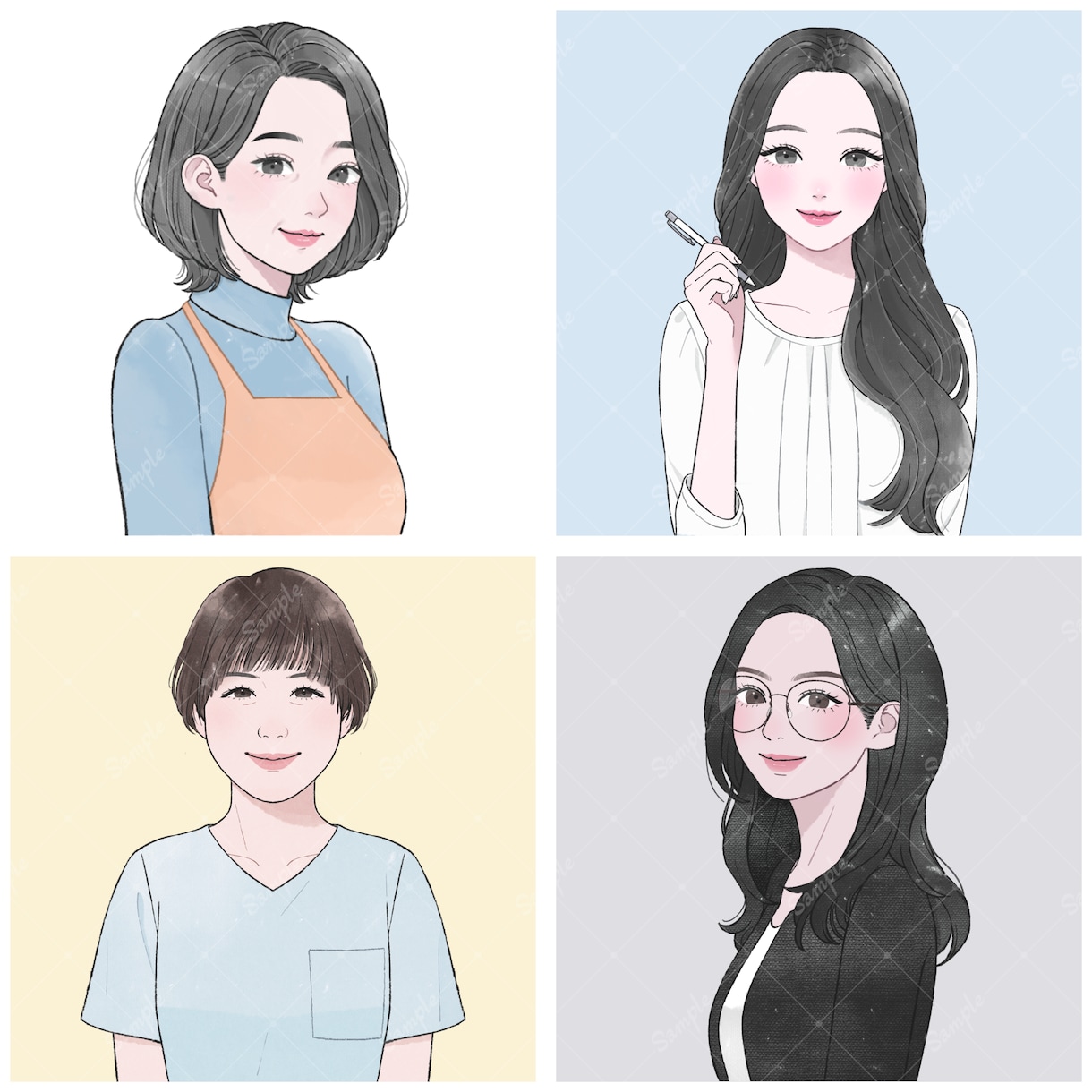 大人女性向け可愛い水彩風アイコンお安く作成します 商用無料！ビジネス／副業／アイコン／挿絵／名刺／プレゼント イメージ5