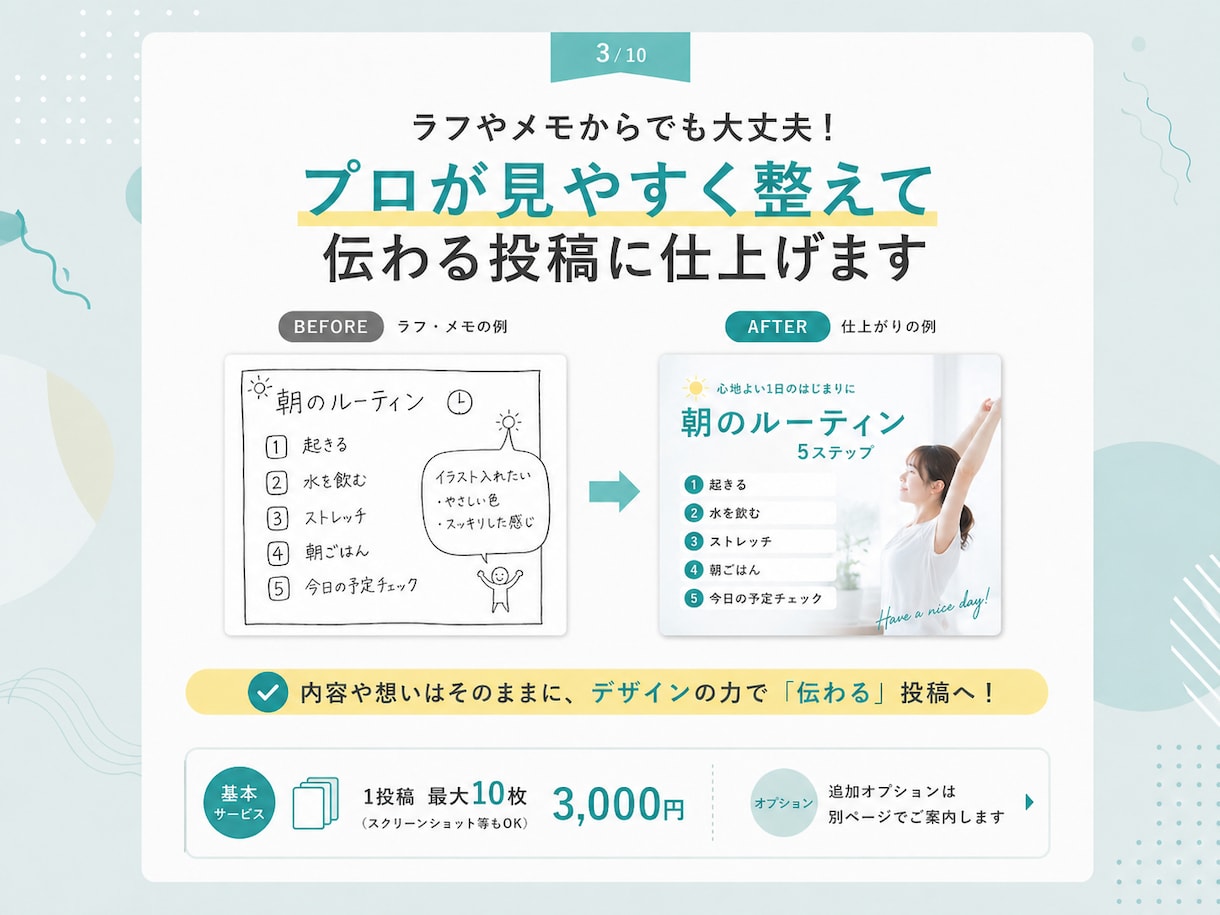 インスタ複数枚投稿を作ります 下書きを見やすい投稿画像に整えます イメージ3