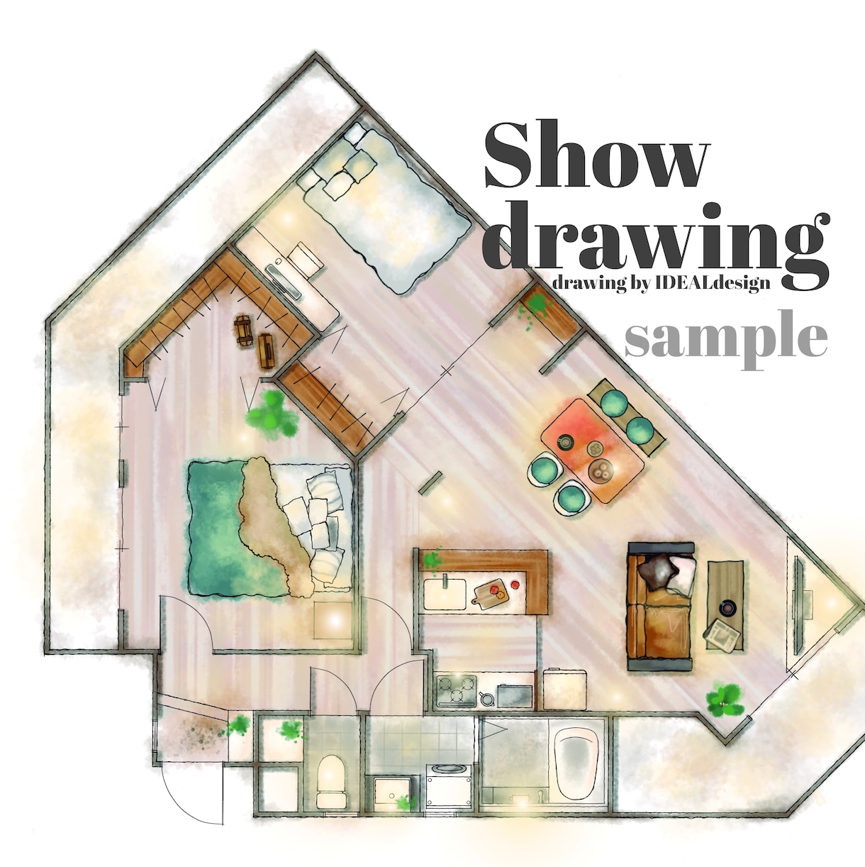 手描き間取り図(マンションVer.)承ります 無機質なプレゼン資料も手描きの世界観で他社との差別化‼ イメージ4