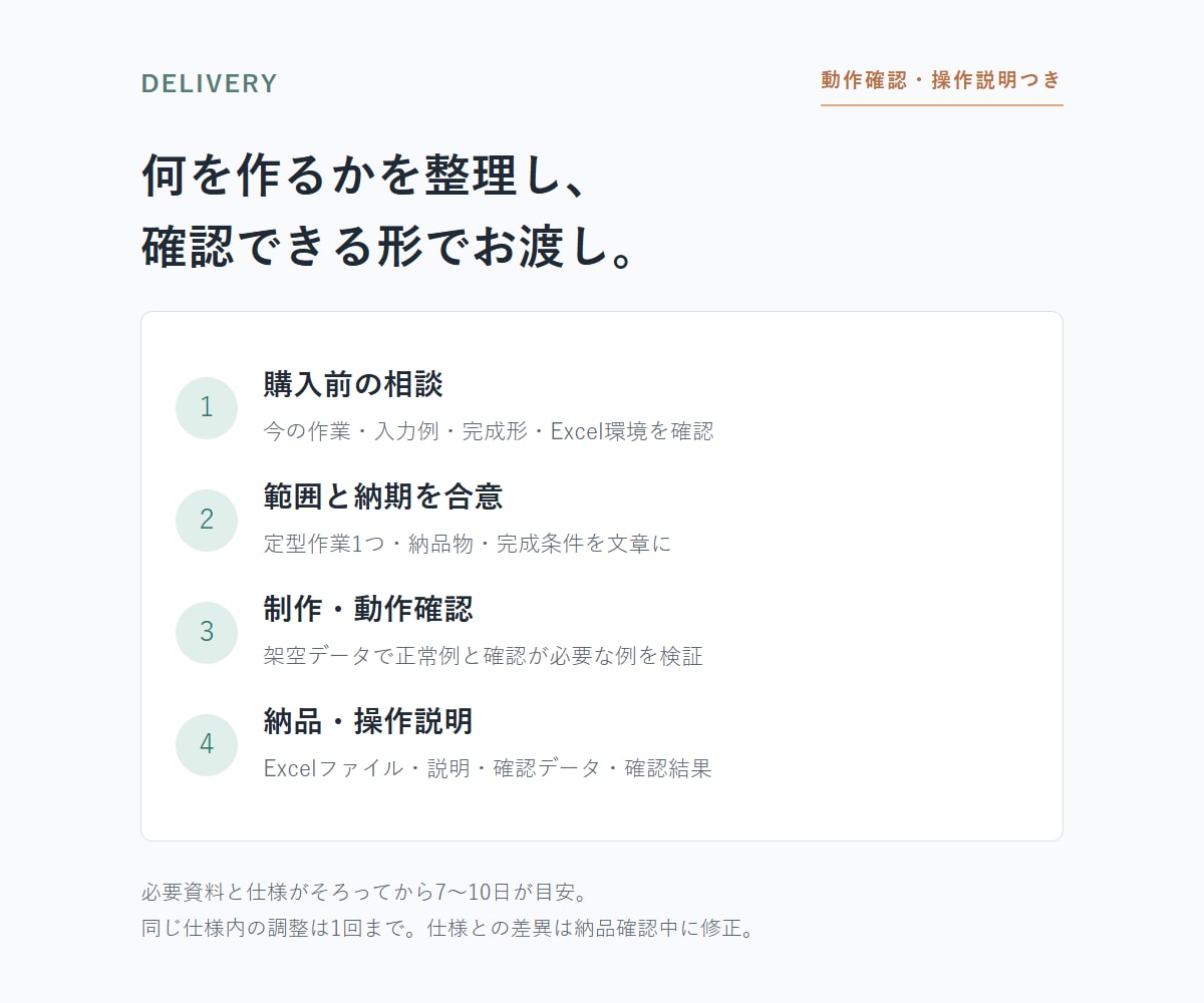 Excel・CSVの繰り返し作業を自動化します 作業1つから。課題整理・動作確認・操作説明まで イメージ3