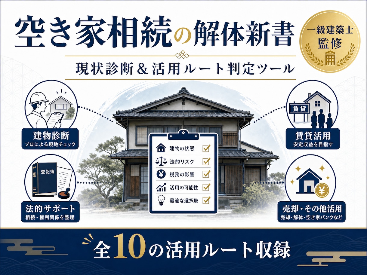 建築士監修　空き家相続の課題を整理します 一級建築士が監修。空き家に眠る「10の選択肢」を完全網羅。 イメージ1