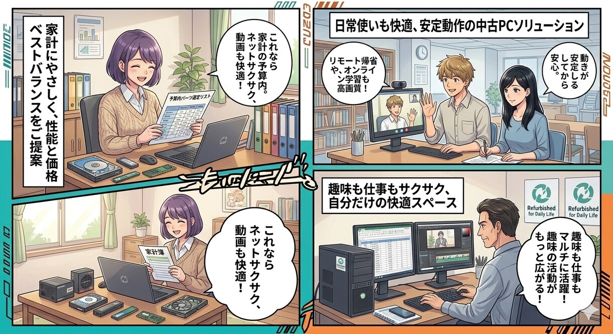 もう高すぎるPCは買わなくていい PC作成します 「本当に快適」な中古PCをプロが厳選作成！ネット・事務・最適 イメージ1