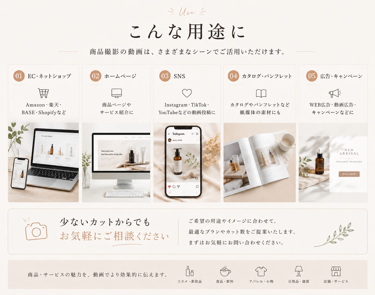 商品・サービスの魅力が伝わる動画を撮影いたします 商品紹介・SNS・広告など幅広い用途の動画撮影に対応します。 イメージ8