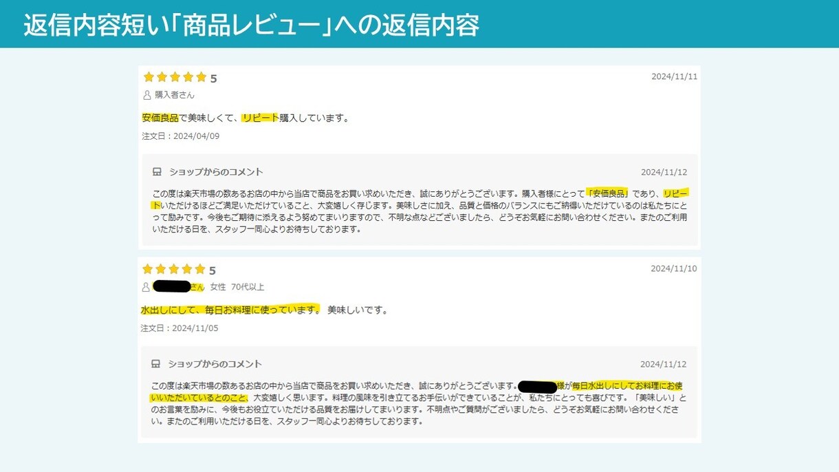 楽天市場の面倒なレビュー業務を一括代行いたします レビュー管理で売上向上！レビュー依頼から返信まで一括代行！！ イメージ6