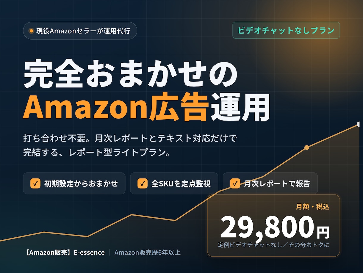 おまかせ｜現役セラーがAmazon広告を代行します 打ち合わせ不要。チャットと月次レポートで完結する広告運用 イメージ1